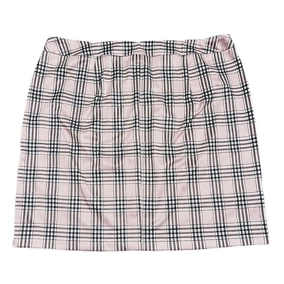 Cato ladies Plus Size Stretch Knit Button Front Pink Watch Plaid Pencil Skirt - Picture 3 of 5